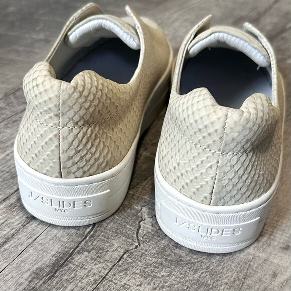 J/Slides Heidi Slip On Snake Embossed Leather Shoe Size 7 Cream Platform Sneaker - Picture 4 of 8